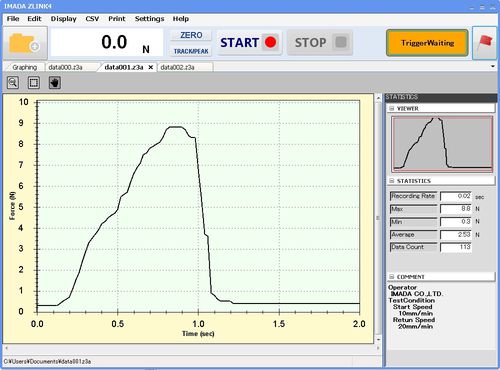 Grafiksoftware - Force-Time (Torque-Time) Graphing Software  ZLINK4 - IMADA - Analyse / für Test / Kraftmessung