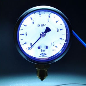 Manometer mit integrierter LED-Beleuchtung - GL63 LED - Manometer Preiss EMPEO-KBM OHG - analog / Edelstahl / Messing