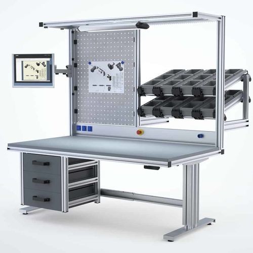 Aluminium-Werkbank - Robotunits GmbH - Montage / für Werkstatt / mit Schublade