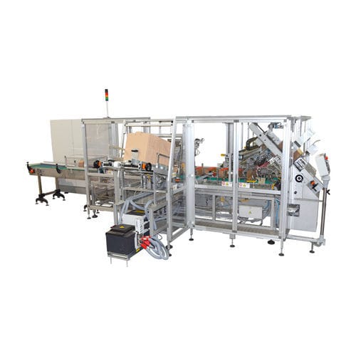 Kartonpacker zur Rundumetikettierung - AP80 - Zambelli S.r.l. - automatisch / PLC-gesteuert / für Schalen