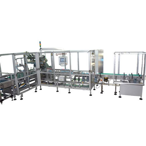 Kartonpacker / getaktete Funktion - AP80 - Zambelli S.r.l. - zur Rundumetikettierung / automatisch / PLC-gesteuert