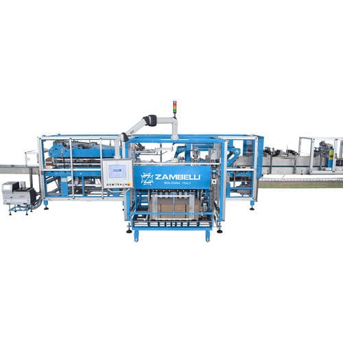 Kontinuierlicher Kartonpacker - WR40 - Zambelli S.r.l. - zur Rundumetikettierung / automatisch / PLC-gesteuert