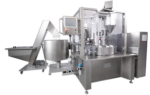 Automatische Abfüllmaschine mit Traysealer - FA25 Masc - Gustav Obermeyer GmbH u Co KG - für Flaschen / für Flüssigkeiten / für Kosmetik