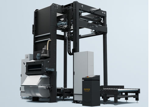 Automatische Haubenmaschine - Nipper - mit Stretchfolie / Paletten