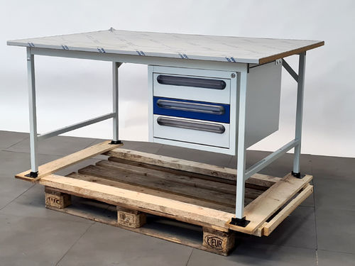 Stahl-Werkbank - 06-500S10-15.12-UC-Sch - RAU - für Werkstatt / mit 3 Schubladen / mit Schrank