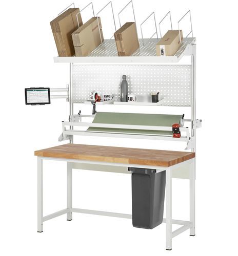 Höhenverstellbarer Verpackungsstand - 03-8000-1-157B4H-VP06.12 - RAU - Buche / robust / modular