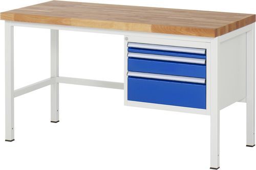 Buche-Werkbank - 8126 - RAU - mit 3 Schubladen / mit Schrank