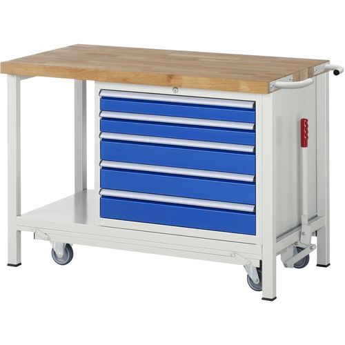 Buche-Werkbank - 8271 - RAU - mobil / mit 5 Schubladen / höhenverstellbar
