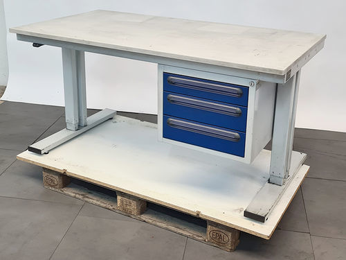 Stahl-Werkbank - 08-WT-150-080-M+E-US-2-3A.11-Sch - RAU - für Werkstatt / mit Schublade / mit 3 Schubladen