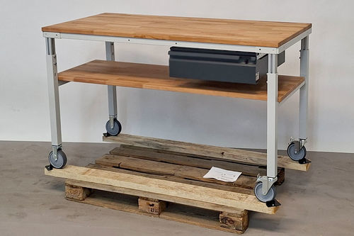 Buche-Werkbank - E-B-AT-1500-700B.12+08-200-06-ABG-F-Sch - RAU - für Werkstatt / Industrie / mit Schublade
