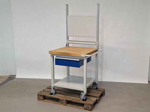 Buche-Werkbank - 05-8001A6-077B5S.11-SA-Sch - RAU - mit Schublade / mobil / Fachboden