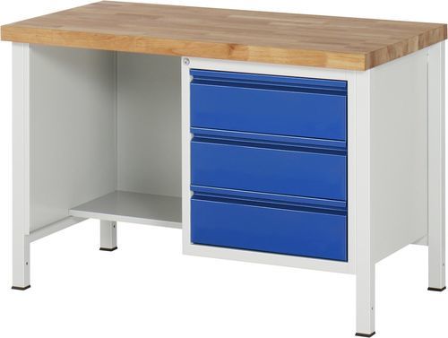 Buche-Werkbank - 8452 - RAU - für Werkstatt / mit 3 Schubladen / mit Schrank