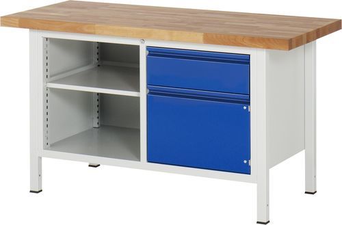 Buche-Werkbank - 8461 - RAU - mit Schublade / mit Schrank / Fachboden