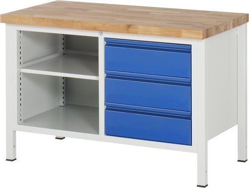 Buche-Werkbank - 8462 - RAU - mit Schrank / mit 3 Schubladen