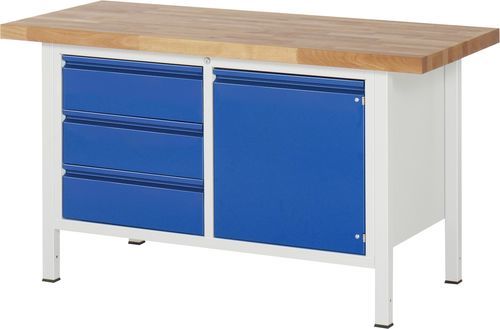 Buche-Werkbank - 8468 - RAU - für Werkstatt / mit 3 Schubladen / mit Tür