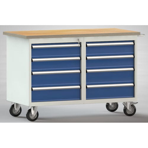 Buche-Werkbank - WP834N-1200M30-E7020 - KLW LUTZ - für Werkstatt / 8-Schubladen / mobil