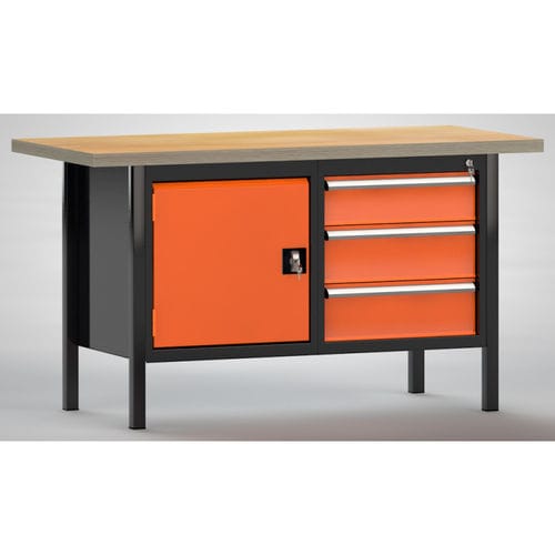 Buche-Werkbank - WS177N-1500M40-E1660 - KLW LUTZ - für Werkstatt / mit 3 Schubladen / mit Doppeltür