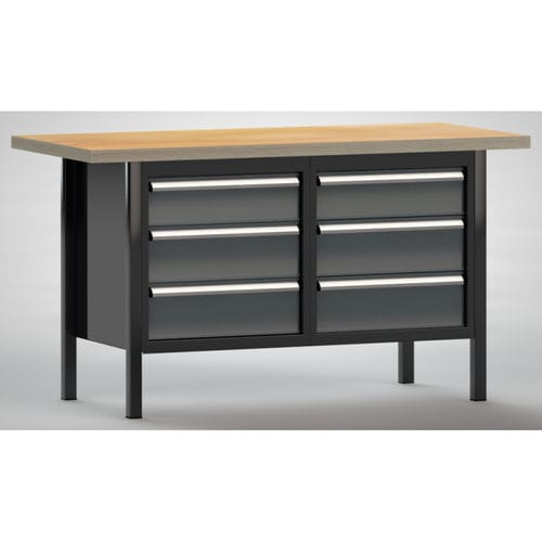 Buche-Werkbank - WS177N-1500M40-E1661 - KLW LUTZ - für Werkstatt / 6-Schubladen / Metall