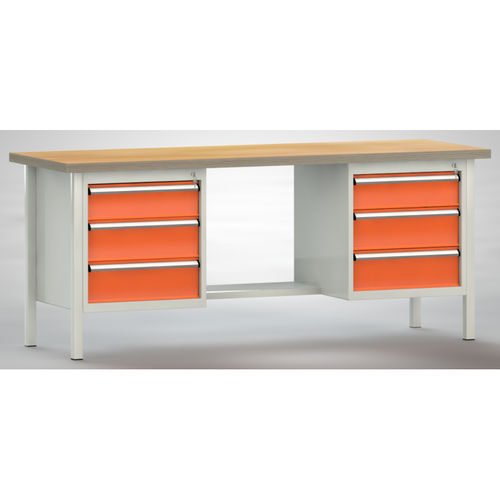 Buche-Werkbank - WS202N-2000M40-E2002 - KLW LUTZ - für Werkstatt / 6-Schubladen / Fachboden