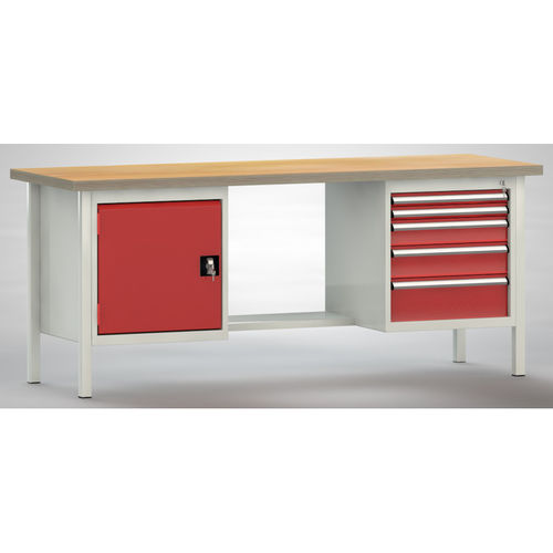 Buche-Werkbank - WS202N-2000M40-E2003 - KLW LUTZ - für Werkstatt / mit 5 Schubladen / Fachboden