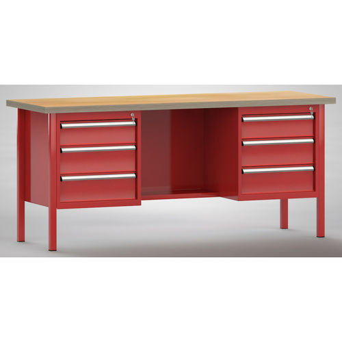 Buche-Werkbank - WS205E-2000M40-E2002 - KLW LUTZ - für Werkstatt / 6-Schubladen / Fachboden