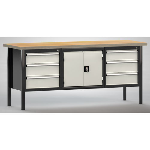 Buche-Werkbank - WS239E-2000M40-E7025 - KLW LUTZ - für Werkstatt / 6-Schubladen / mit Doppeltür
