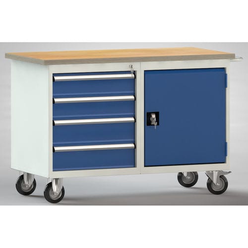 Buche-Werkbank - WP834N-1200M30-E7035 - KLW LUTZ - für Werkstatt / Industrie / mit 4 Schubladen