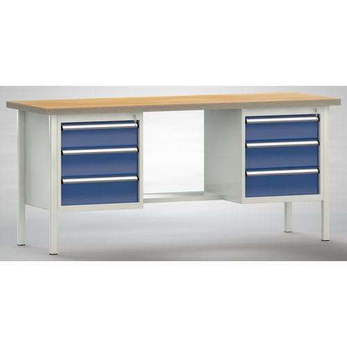 Buche-Werkbank - WS202E-2000M40-E2002 - KLW LUTZ - für Werkstatt / Industrie / 6-Schubladen
