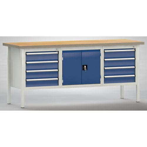 Buche-Werkbank - WS239E-2000M40-E2050 - KLW LUTZ - für Werkstatt / mit Schublade / 8-Schubladen