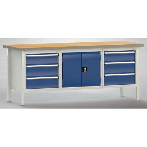 Buche-Werkbank - WS239N-2000M40-E7025 - KLW LUTZ - für Werkstatt / 6-Schubladen / doppeltürig