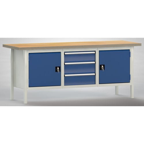 Buche-Werkbank - WS247N-2000M40-E2074 - KLW LUTZ - mit 3 Schubladen / mit Tür / mit Schrank