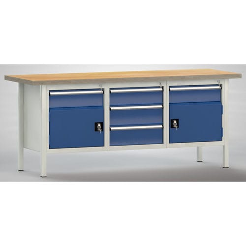 Buche-Werkbank - WS247N-2000M40-E7025 - KLW LUTZ - für Werkstatt / mit 5 Schubladen / mit Tür
