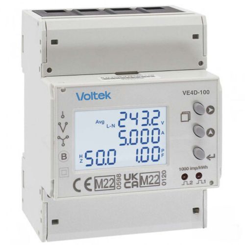 Elektrischer Energiezähler / für DIN-Schiene - VE4D-100 - Voltek Energy Limited - einphasig / dreiphasig / Impulsausgang