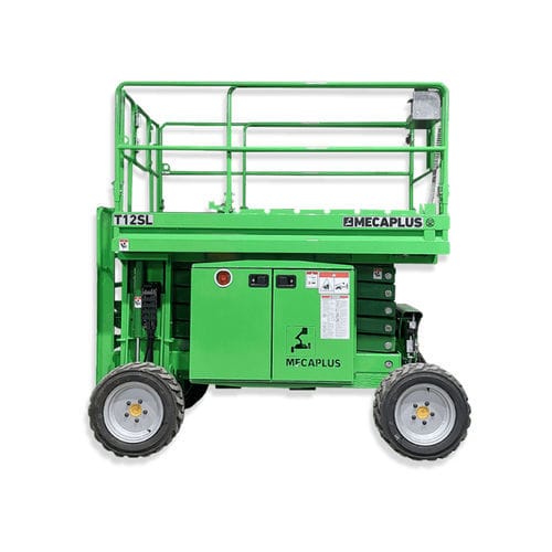 Selbstplanierende Scherenarbeitsbühne - T12SL - Mecaplus - auf Rädern / batteriebetrieben / dieselbetrieben