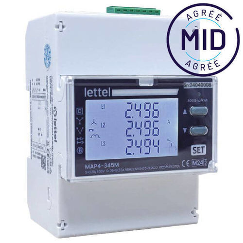 Einphasiger elektrischer Energiezähler - MAP4-345M - Lettel - dreiphasig / für DIN-Schiene / Modbus