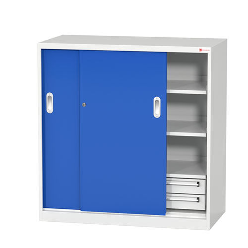 Büroschrank - DRINGENBERG - bodenstehend / Multi-Schubladen / mit Schiebetüren