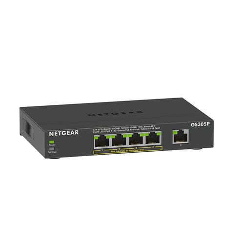 Ethernet-Switch / unmanaged - GS305Pv2 - NETGEAR - 5 Ports / Gigabit-Ethernet / drahtlos
