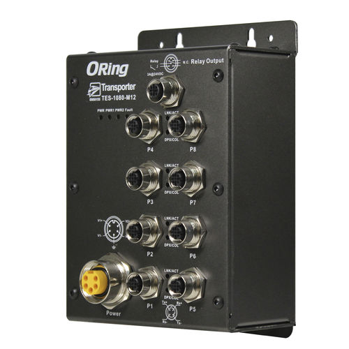 Ethernet-Switch / managed - TES-3080-M12-BP2  - Oring Industrial Networking Corp. - 8 Ports / 10/100BaseT(X) / wandmontiert