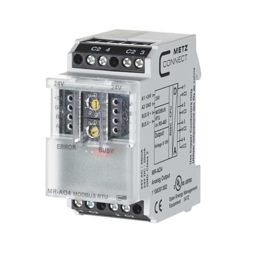Digitales EA Modul - MR-AO4 Modbus RTU - METZ CONNECT - Modbus RTU / 4 Analogausgänge / für DIN-Schiene