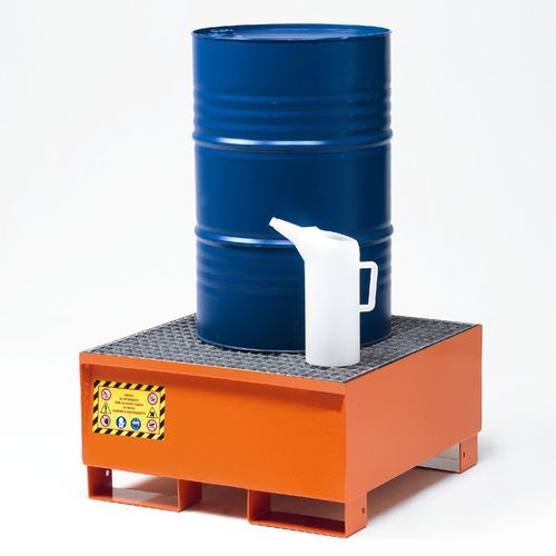 Auffangwanne für 1 Fass - BS112 1F - VEAB - Stahl / mit verzinktem Gitterrost