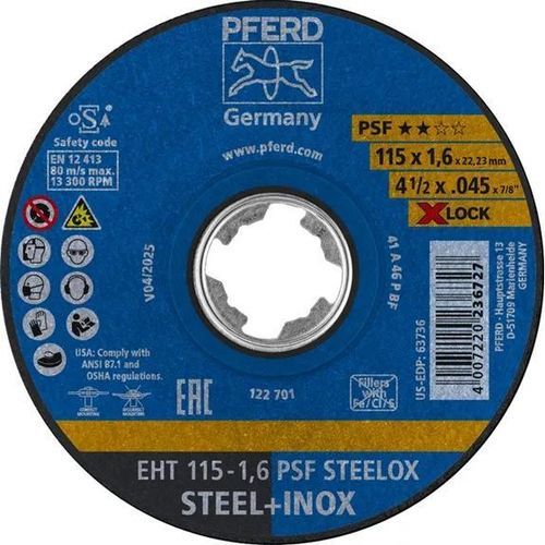 Trennscheibe für Stahl - EHT 115-1,6 PSF STEELOX/X-LOCK - PFERD - für Edelstahl / für Winkelschleifer / für tragbare Maschinen