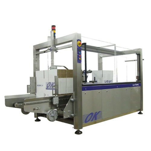 Automatischer Kartonaufrichter - Superformer SF1 - OK International - mit Klebeband / mit hohem Durchsatz / für die Lebensmittelindustrie