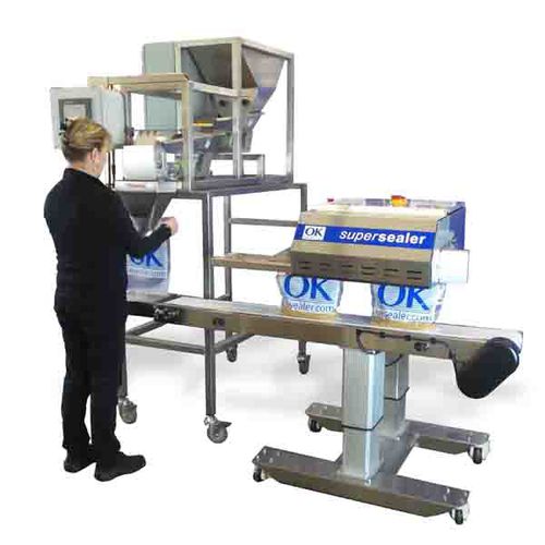 Halbautomatische Füll- und Siegelanlage - Supersealer SB20 WS - OK International - linear / für Lebensmittel / für die Lebensmittelindustrie
