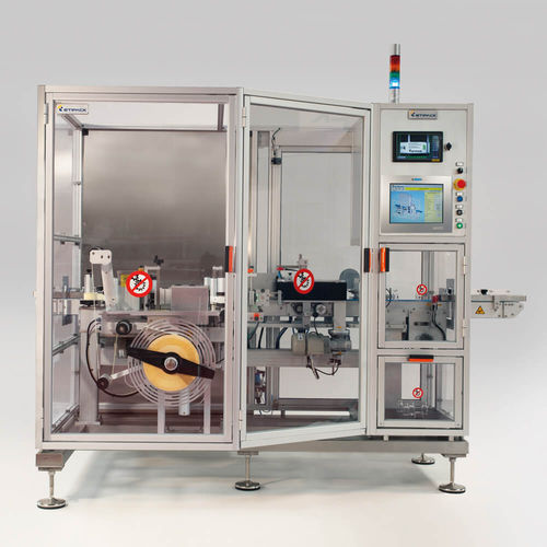 Automatische Etikettiermaschine - PHARMA ROUND - Etipack - für Flaschen / zur Seitenetikettierung / zur Rundumetikettierung