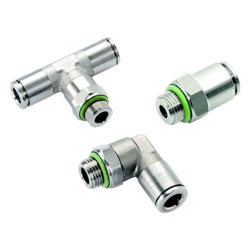Edelstahl-Anschluss - A100X series - A&T Fluid solutions - pneumatisch / Push-in / rechtwinkelig