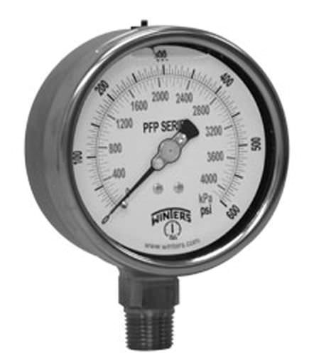 Manometer mit Zifferblatt-Anzeige - PFP Series - WINTERS INSTRUMENTS - Gewinde / Edelstahl / mit flüssigkeitsgefüllter Rohrfeder