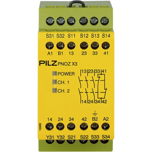 Notausschalter-Sicherheitsrelais - PNOZ X3 - PILZ - für Schalttafelmontage / 24 VDC / 230 V AC