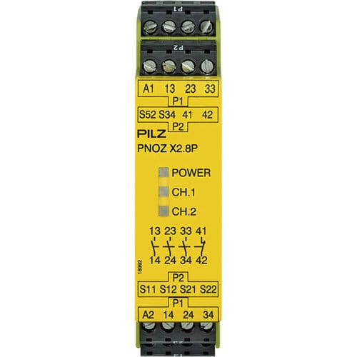 Notausschalter-Sicherheitsrelais - PNOZ X2.8P - PILZ - für Schalttafelmontage / Plug-in / Zweikanal