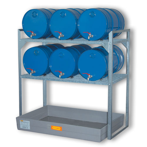 Warenlager-Regal - 360  - CEMO - doppelseitig / für Fässer mit Auffangbecken / Stahl
