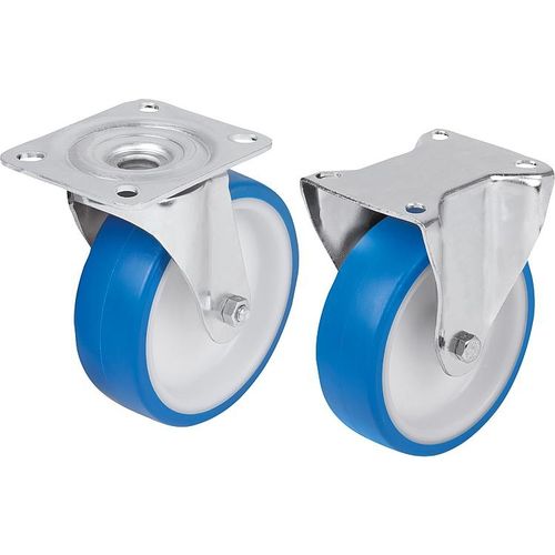 Lenkrolle - 95046 - norelem - Éléments standard mécaniques - mit Grundplatte / Stahl / Polyurethan